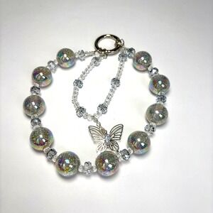 Fairycore Iridescent Glitter Butterfly Beaded Bag Charm Keychain Y2K Whimsical